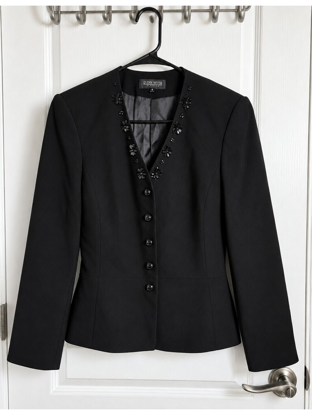John Meyer Collection Black Embellished Peplum Blazer Women's Size 8